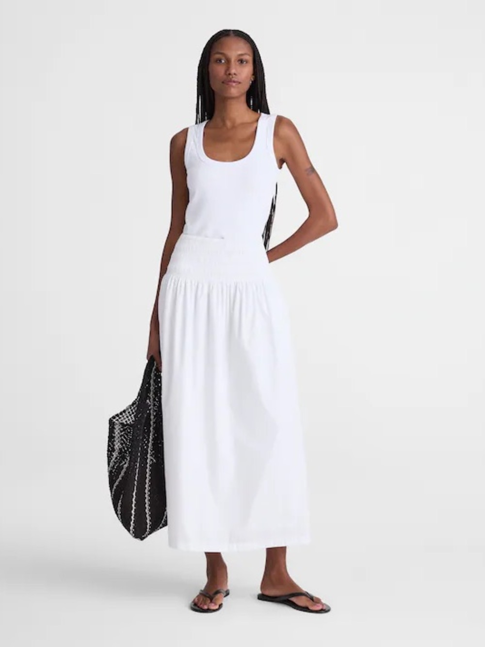 NWT Madewell Smocked-Waist Midi Skirt in Poplin